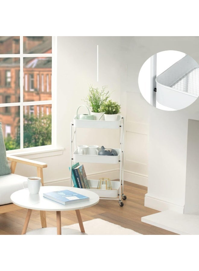 NAMA White 3 Tier Foldable Storage Trolley Cart | Foldable Rolling Carts | Trolley with Locking Wheels - Image 3